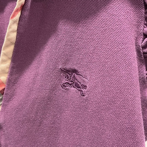 BURBERRY LONDON | Cotton Puff Sleeve Button Down Polo Shirt in Purple | Size S - Picture 6 of 9